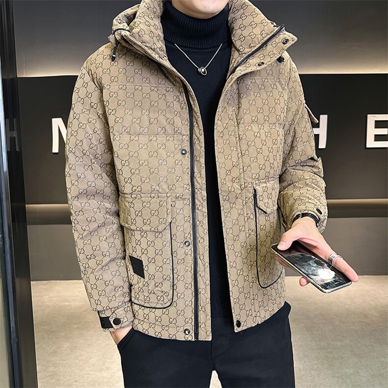 字母暗花贴标PU皮羽绒服外套男上衣控劵后288A329-YR9863-P205,男装羽绒服,电商A329