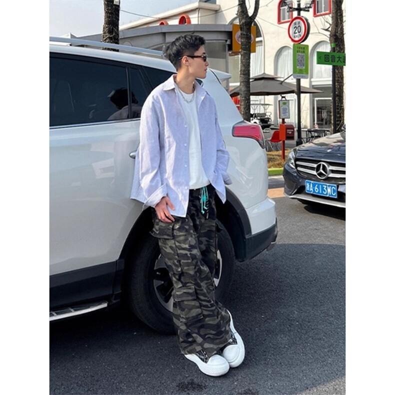 条纹长袖衬衫男美式潮牌宽松休闲开衫衬衣外套CS51-P36,男装衬衫,星座208-5