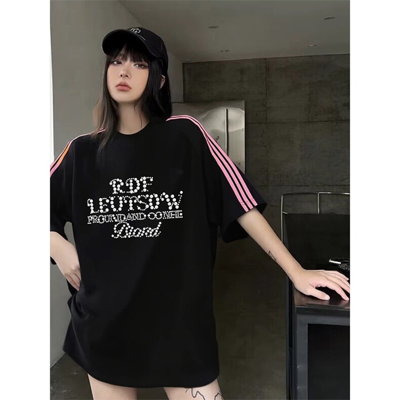 抖音得物品质二开240克宽松纯棉美式潮牌印花三条杠中性风短袖T恤,男装T恤,电商A486-1