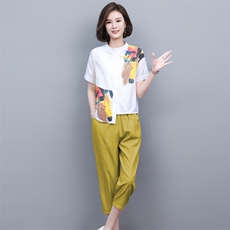 休闲棉麻职业套装夏天2025新款时髦显瘦洋气减龄妈妈两件套女装潮，女装套装/套裙，璐依舞