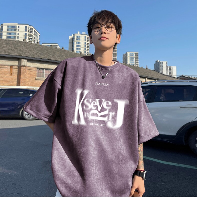 麂皮绒夏季新款抖音得物品质字母印花T恤djp311-特批23控39,男装T恤,星座605(原A050)