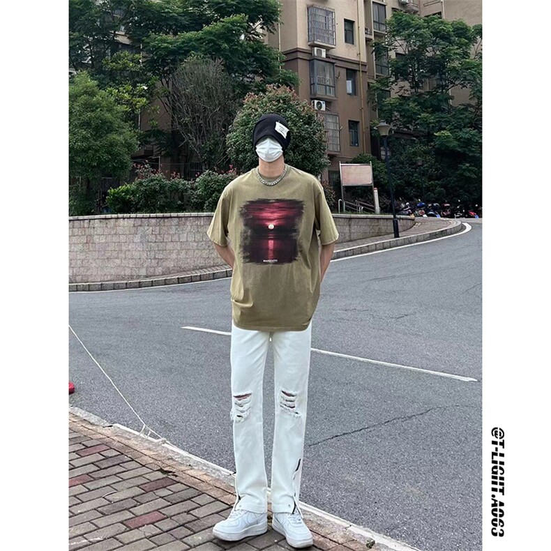 新款美式高街ins小众拉链排扣破洞休闲牛仔裤货号K642P6078,男装牛仔裤,电商A063