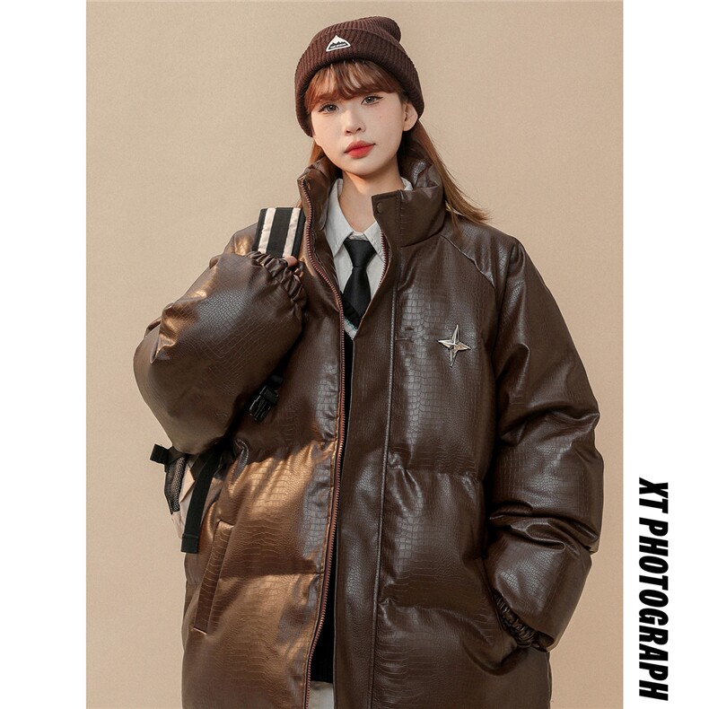 1中性风鳄鱼纹可拆卸四芒星胸针大码M-5XL棉衣男MY77733P128控168，男装棉衣，星座226-2