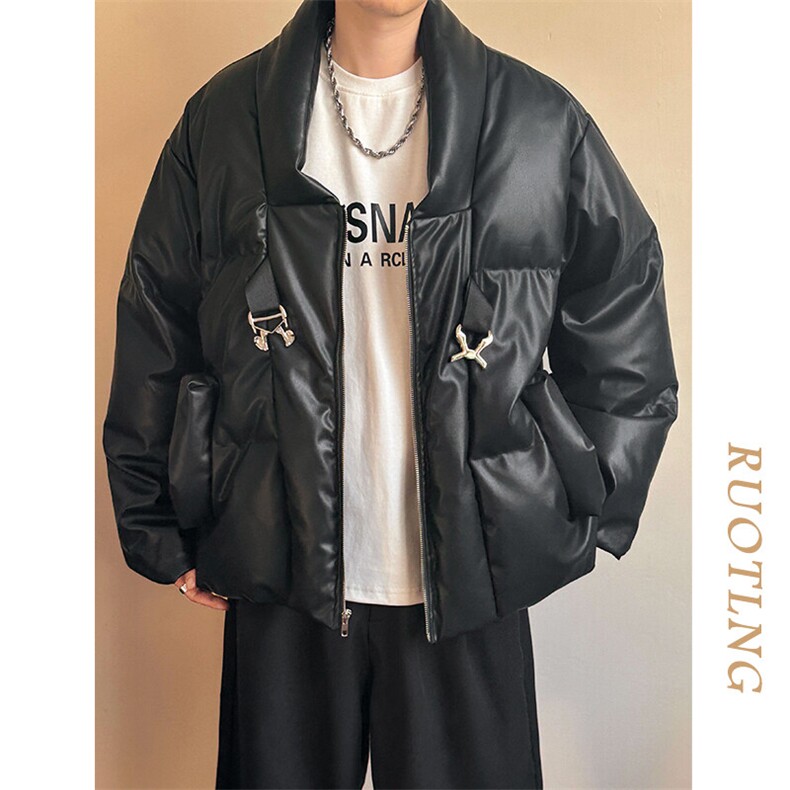 现货-白鸭绒羽绒服外套男潮牌时尚潮流pu皮棉衣外套AM23075-P340,男装棉衣,电商A351