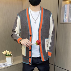 78978-P65社会小伙男士针织开衫春秋款时尚潮流拼色V领毛衣外套，男装针织衫/毛衣，电商D310B-1