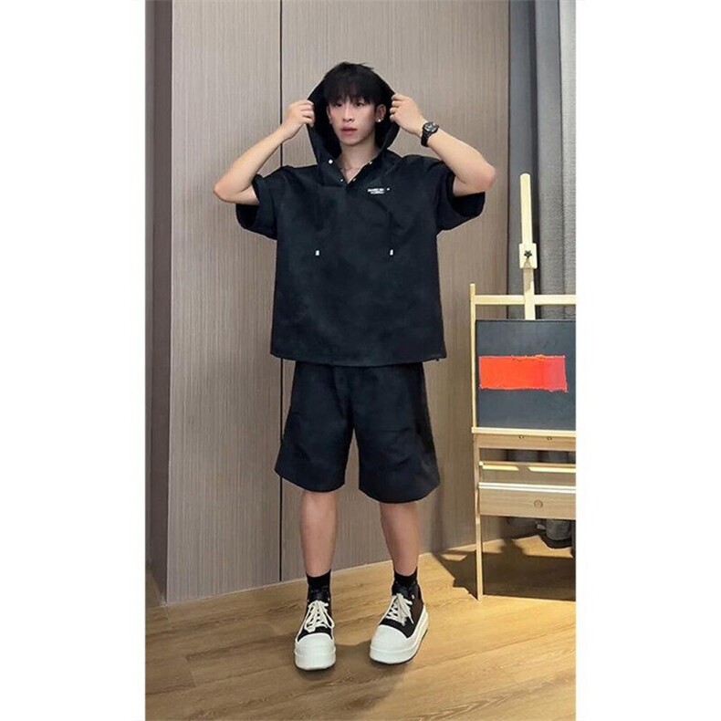 现货得物抖音品质运动套装扎染连帽短袖短裤套装TZ507P60,男装牛仔裤,星座1904A