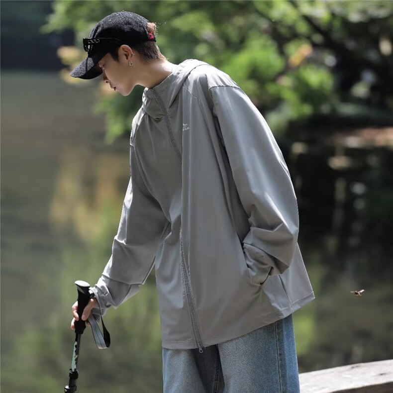 upf50防晒衣男夏季薄款连帽外套户外钓鱼冰丝透气防紫外线防晒服,男装防晒衣,星座1008-1