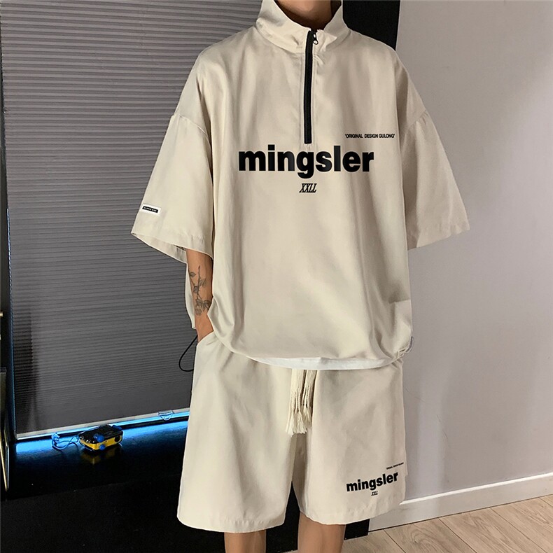 港风夏季运动休闲宽松套装桃皮绒短袖短裤男女TZ6751P75控98，男装牛仔裤，电商A268A