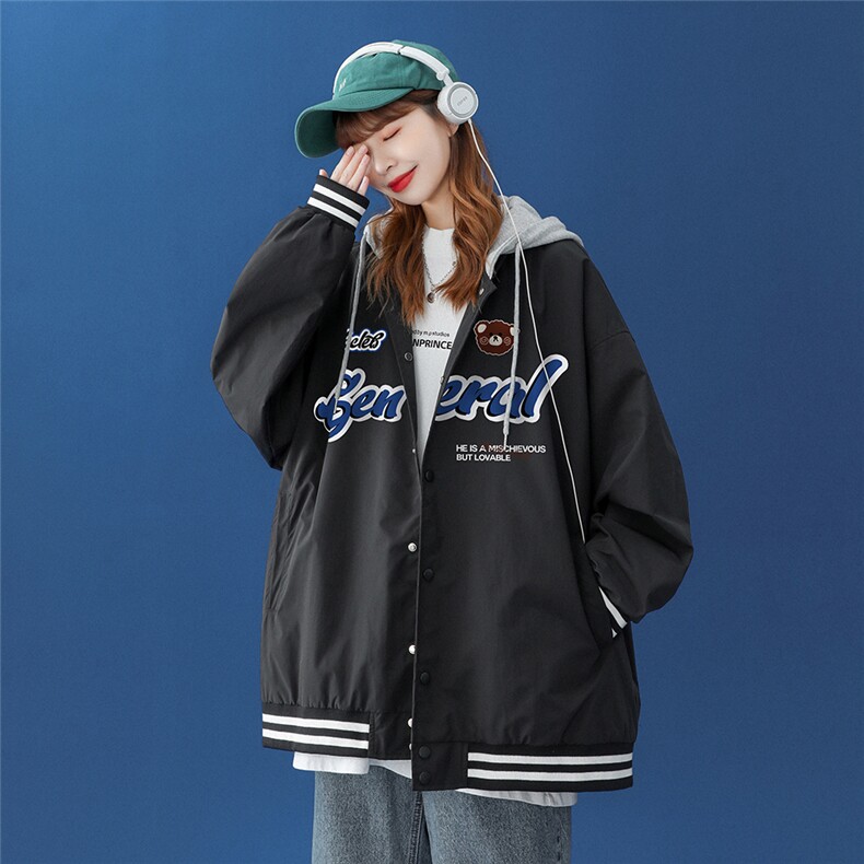 中性风秋季百搭宽松夹克情侣连帽棒球服外套女G622P65控78,男装夹克,电商A268