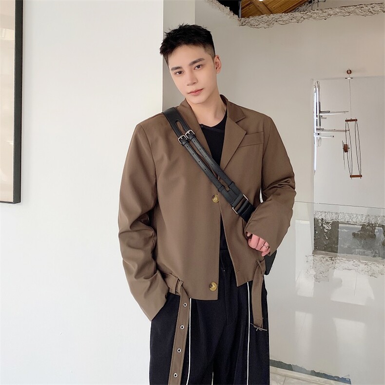 韩版复古短款男西服夹克外套休闲宽松廓形ins潮流上衣200-P130,男装夹克,电商A345