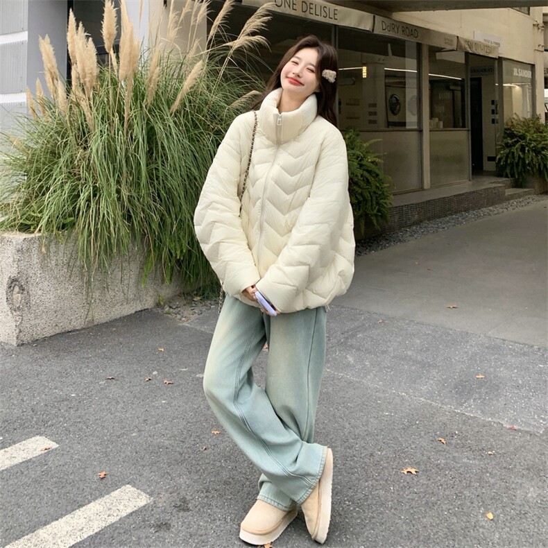 （）韩版排骨羽绒小众设计领口针织拼接2D037-9970-p355-518-,女装羽绒服,2D037