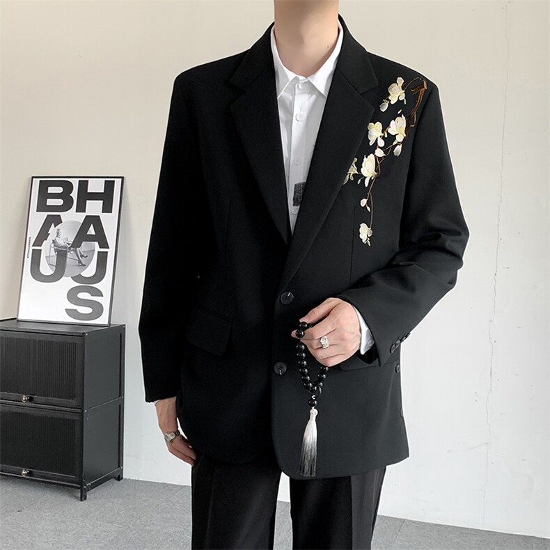 2025新中式中山装刺绣西服结婚礼服登记戗驳领男西装结婚外套图片