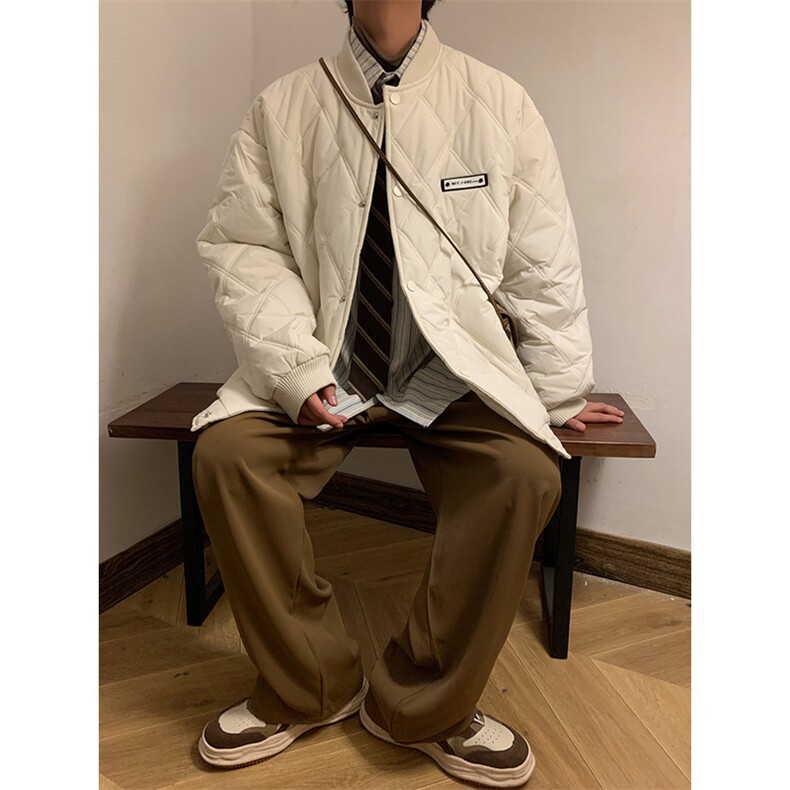 W8206特P85控138菱形格压棉棒球服宽松加厚外套棉服棉衣情侣,男装棉衣,电商B205