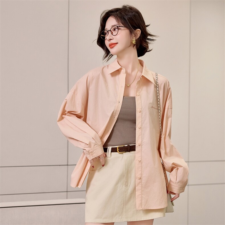 2025春装新款衬衣浅绿色宽松衬衫外套别致漂亮纯棉上衣女,女装衬衫,梦懿尔