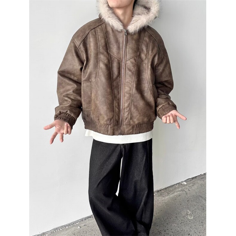 座山雕加厚皮棉服男女磨毛高级感毛领连帽外套网B122-P108,男装棉衣,星座910-1