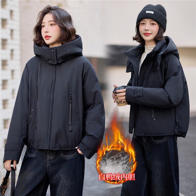 爆《2025冬季新款连帽90白鸭绒羽绒服休闲防风保暖派克服加厚外套,女装羽绒服,米莱