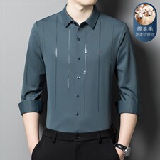 高端长袖条纹春秋绵羊毛中青年免烫商务休闲男士衬衣XY6621-P115，男装衬衫，星座1105-3