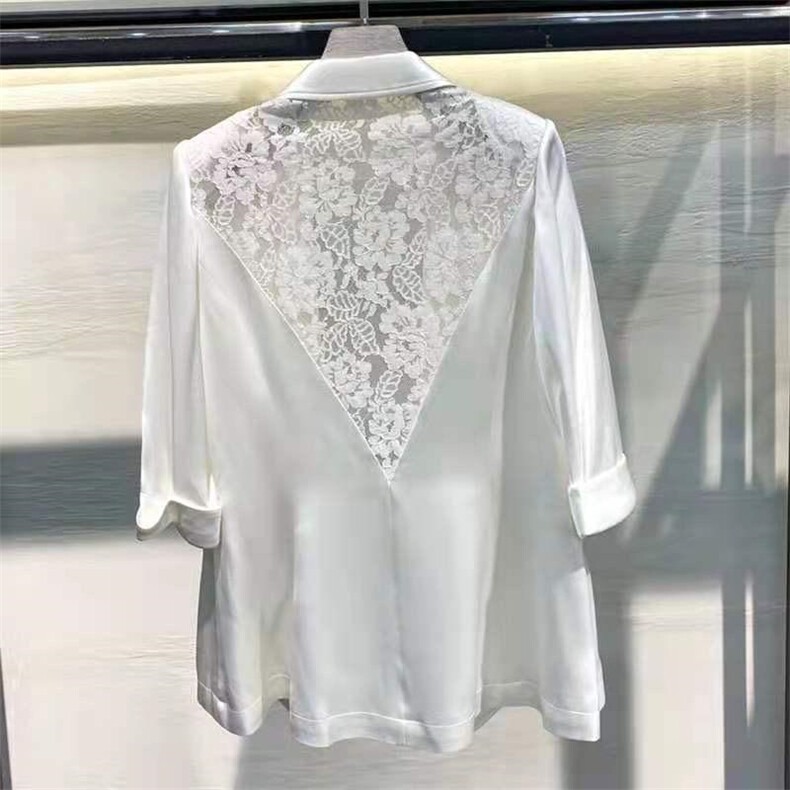 AX309夏季新款高级感后背拼蕾丝九分袖薄款西装外套,女装西装,L·H·X