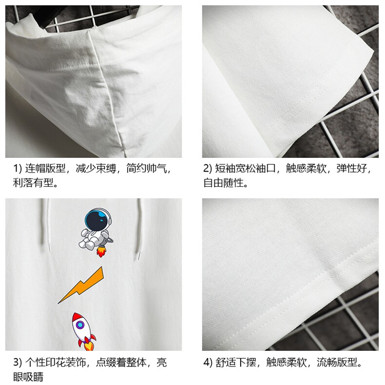 LD54165-P45连帽短袖t恤男大码胖子带帽五分袖中袖网格挂拍,男装T恤,电商A040A