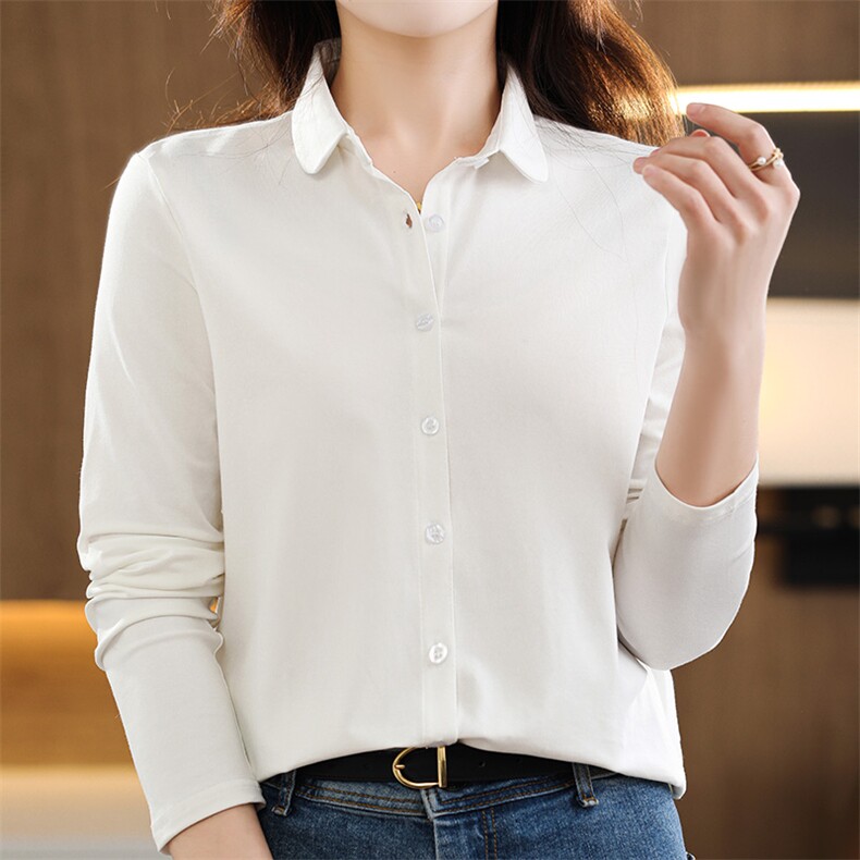 2025年春季纯色简约翻领干练时尚气质衬衫，女装衬衫，朝贺羊绒