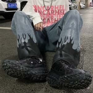牛仔裤男阔腿拖地裤潮牌ins高街宽松港风直筒裤子N0218-P45图片