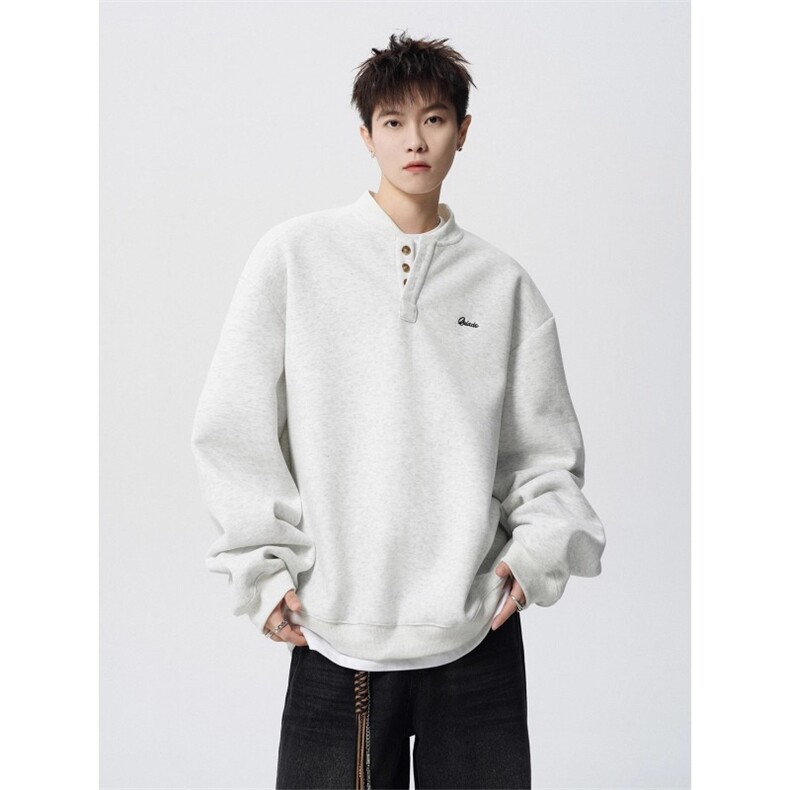 美式2026年春秋新款半纽扣卫衣男潮牌圆领宽松上衣chic港风卫衣男，男装卫衣，星座715-4