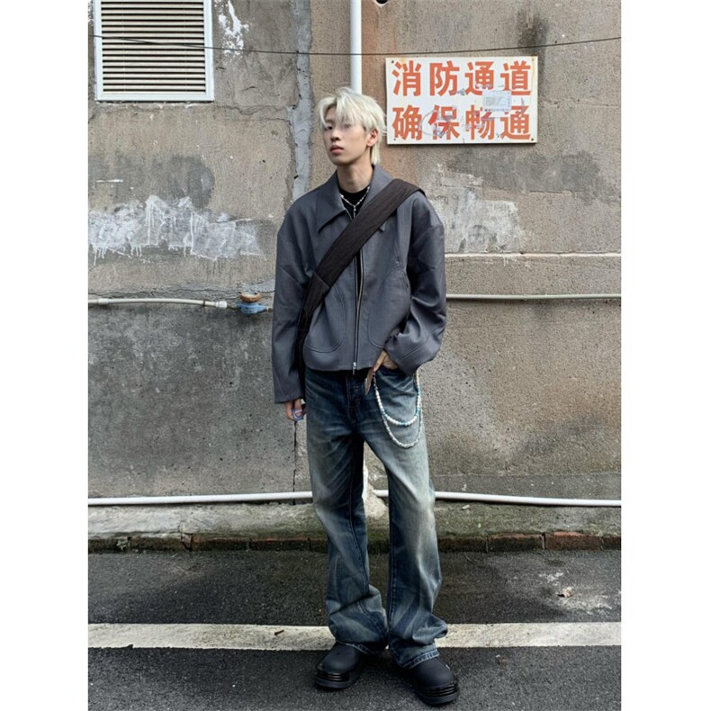 【有货】Boxy短款水墨花垫肩外套男高级感美式夹克HT112CC-P75,男装夹克,星座1007（原301D）