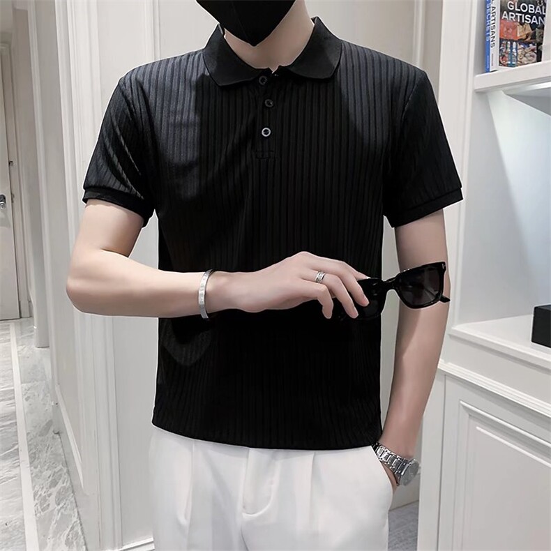 短袖polo衫男潮牌潮流纯色针织翻领t恤男装保罗半袖衣服 T539图片