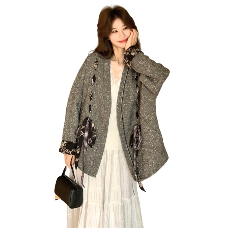 26春装新款松弛感灰色飘带外套9013P175K288,女装短外套,2C236