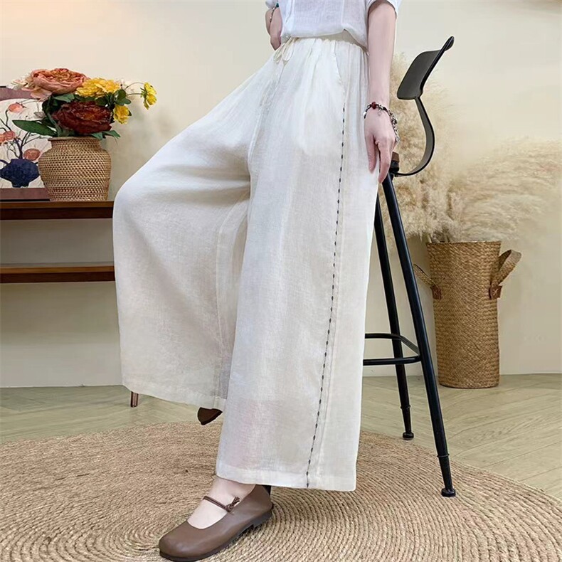 佛系衣服女春季飘逸仙气禅服女复古棉麻素衣外套休闲裤,女装休闲裤,江忆布依