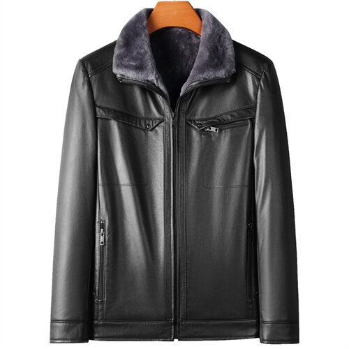 W068男式新款翻领真羊羔毛领牛皮皮毛二体皮衣男外套P，男装皮衣，电商B360