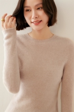 时尚百搭女士羊毛圆领毛衣修身显瘦长袖针织衫，女装羊毛衫，温伦斯特羊绒