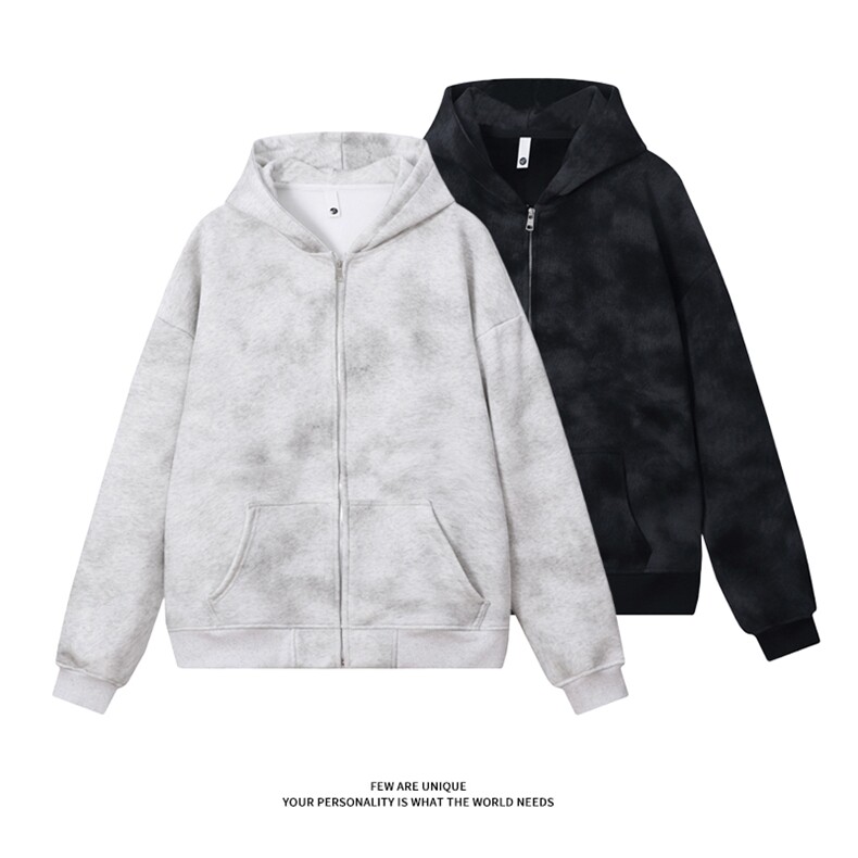 抖音得物高品质二开纯棉扎染拉链开衫长袖连帽卫衣外套，女装短外套，电商B381（原B382）