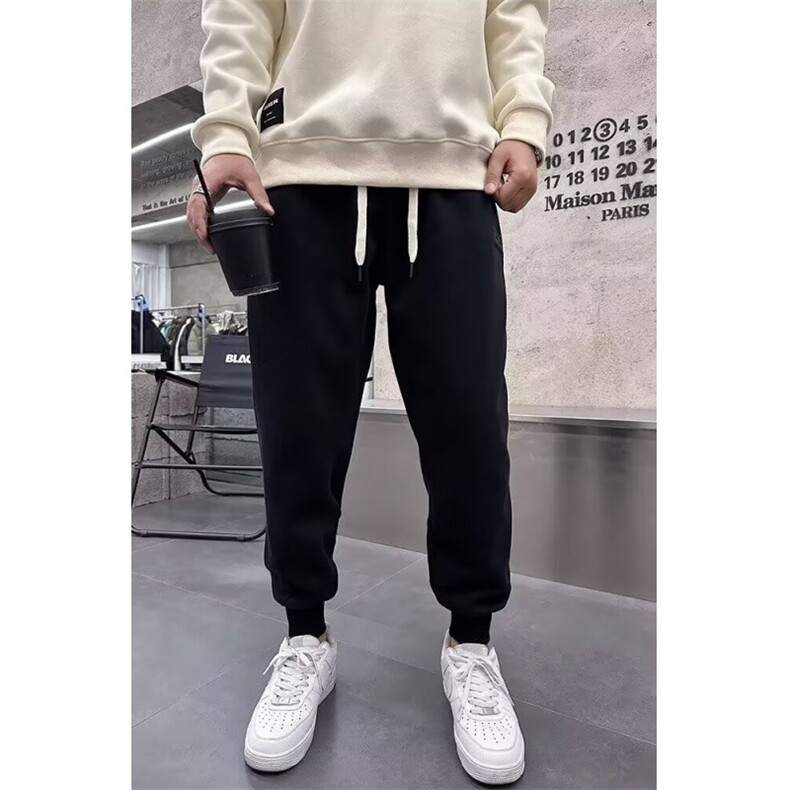 1560/QC430/P48加绒休闲裤男流行黑色束脚水洗渐变字母印花卫裤,男装休闲裤,星座1506