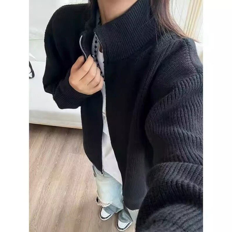 立领拉链毛衣外套开衫男秋季设计感纯色修身美式复古针织衫潮牌,男装针织衫/毛衣,星座218-8