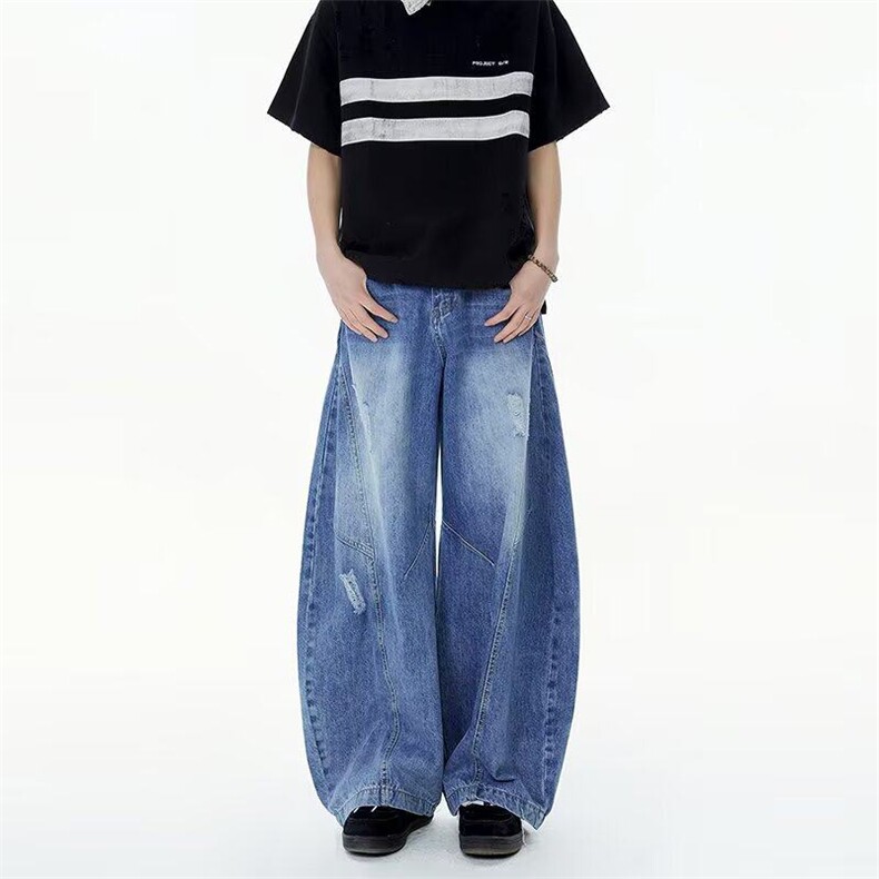 美式2025春秋新款弯刀型阔腿裤男生直筒宽松水洗牛仔裤L9007/P80，女装牛仔裤，星座506