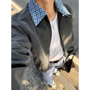 365-P67假两件双层翻领行政夹克男女秋季老钱风cleanfit短款