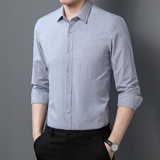2023新款衬衫男士长袖条纹无痕春秋季中年商务休闲抗皱免烫衬衣潮，男装卫衣，电商B212（原钱塘6029）