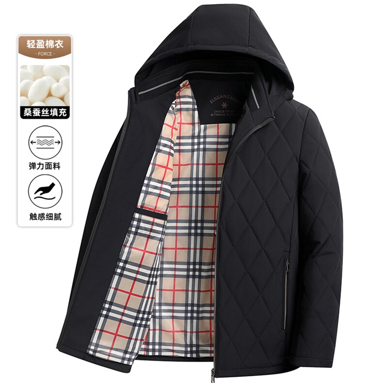 秋冬款休闲可脱卸帽棉服简约保暖加厚夹克衫爸爸装棉袄外套,男装夹克,钱塘6003（原4033）