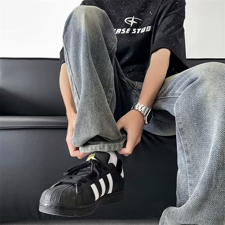 星空纹软牛仔裤男款春秋松紧腰宽松阔腿直筒长裤子 NC04图片