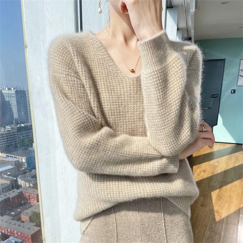 时尚V领羊毛衫女秋冬新款修身显瘦气质打底针织衫,女装羊毛衫,宇灿羊绒