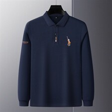 翻领POLO衫男春秋季2023新款长袖t恤中年纯棉刺绣男装商务上衣，男装T恤，电商B212（原钱塘6029）