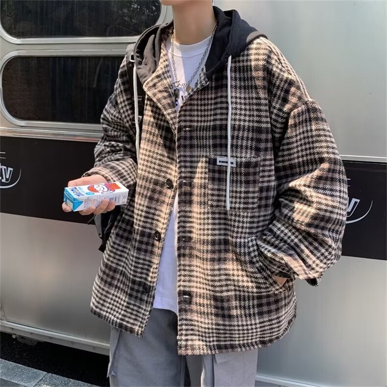 格子毛呢外套男士春秋大码男生夹克港风ins潮牌上衣服JK222P60,男装夹克,星座410-2