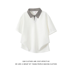 千鸟格拼接短袖polo衫男款夏季美式高街翻领t恤半袖T065-P30，男装T恤，星座308B-2