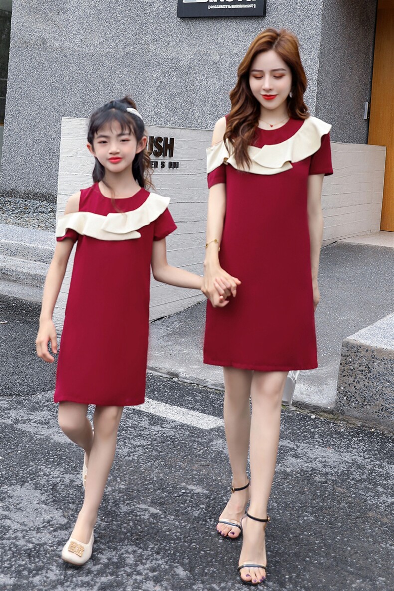 个性时尚潮流连衣裙短袖2021年夏季圆领气质亲子装,女装连衣裙,安之芮娜