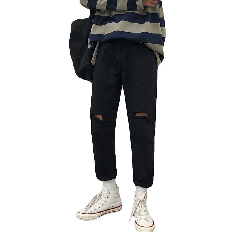 春季九分直筒长裤男韩版潮流裤子宽松破洞阔腿牛仔男士8107-P50,男装牛仔裤,电商A318