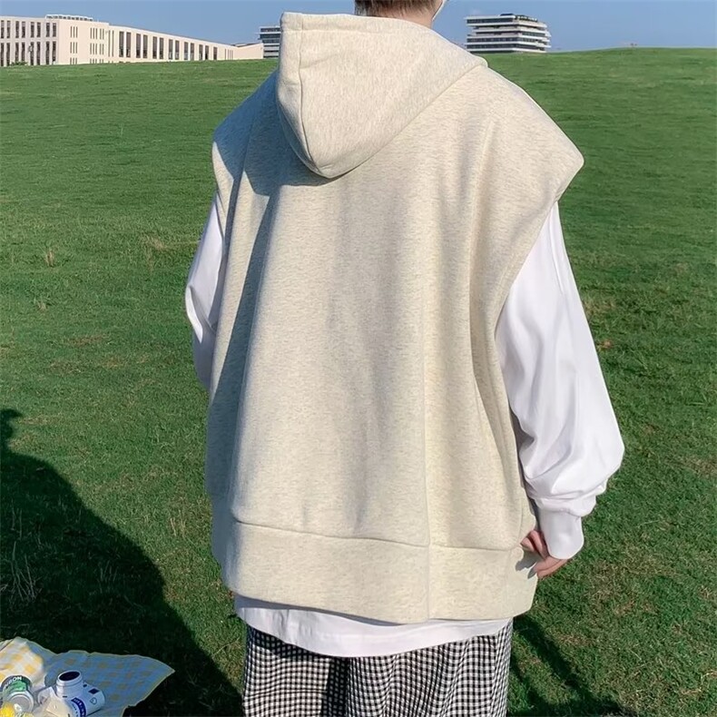 港风复古无袖连帽卫衣男春秋季马甲宽松ins百搭休闲外套WY155-P35,女装短外套,星座1008-2