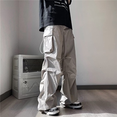 美式降落伞工装裤男款夏季薄款冰丝速干裤子伞兵裤直筒阔腿拖地裤，男装休闲裤，星座716-3