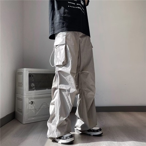 美式降落伞工装裤男款夏季薄款冰丝速干裤子伞兵裤直筒阔腿拖地裤图片