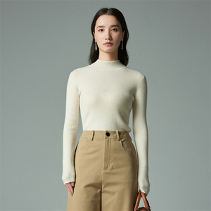 半高领长袖35%羊绒衫女秋冬新品修身显瘦坑条内搭针织衫图片